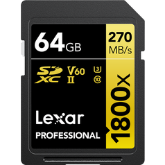 LEXAR Pro 1800x SDXC U3 (V60) UHS-II R270/W180 64GB